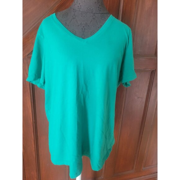 Woman Within V-Neck Short Sleeve Turquoise T-Shirt Size L 18/20 - Picture 1 of 4